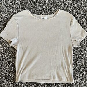H&M Cream Crop Fitted Short Sleeve T-Shirt